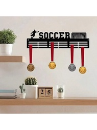 1pc Soccer-Themed 3D Metal Medal Holder Wall Decor - Waterproof Contemporary Trophy Display With 3 M