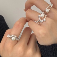 HOT NEW Korean fashion ring gold women rings cincin wanita ring for woman silver emas perempuan线条珍珠戒指2022年新款小众高级感复古食指戒指环