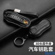 3 Buttons Leather Car Key Case Cover For Porsche Panamera Cayenne 971 911 9YA Macan Boxster Keychain