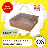 Box Kraft Rope With Separate Mica Lid 20x20x7 CM 350gsm For Rice, Cake, Hampers, Chocolate, Souvenirs