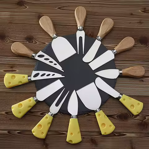 6-Piece Wooden Handle Stainless Steel Cheese Knife, Cheese Knife, Butter Knife, Pizza Knife, Cheese 
