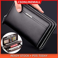 CSONLINEMALL Men Clutch Bag Wristlet Double Zipper PU Leather Business Long Wallet for Men