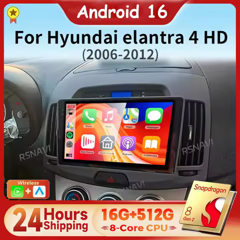 Android 16 Carplay Auto 2K Screen Car Radio Multimedia Player For Hyundai Elantra 4 HD 2006 - 2012 A