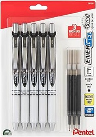 Pentel Energel Liquid Gel Ink Pens 0.5 mm Needle Tip - Fine Point Energel 0.5 mm pens - Pack of 5 Black RTX Retractable Deluxe 0.5 mm Pens with 3 Refills