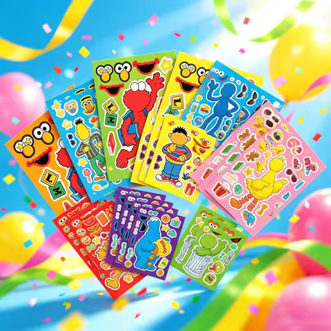 16PCS DIY Stickers Cute Cartoon Face Stickers Elmo Sesame Street Birthday Party Festive Events Suppl