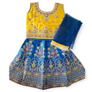 Kids Lehenga Choli Set Blue and Red Embroidered Traditional Indian Dress for Girls