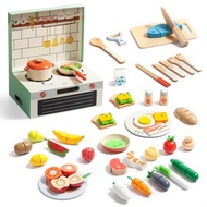 Giant bean Children's Kitchen Accessories Wooden Play Kitchen Accessories, 78 Pieces Role Play Cooki