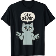 Six Seven 6-7 Cat Funny Gaming Brainrot Meme Unisex T-Shirt