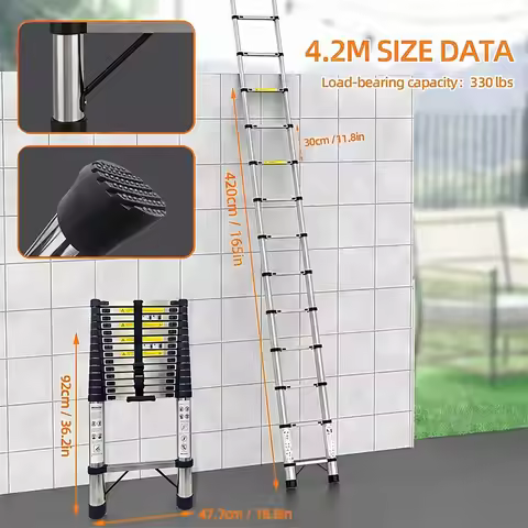 10FT Multi-Purpose Metal Telescoping Ladder, Safety Locks, One-Button Collapsible Storag，Outdoor Wor