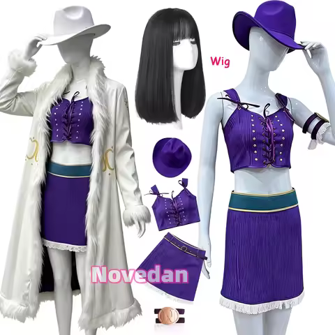 Nico Robin Cosplay Miss All Sunday Costume Live-Action TV Anime White Coat Purple Bikini Suit Hat Wi
