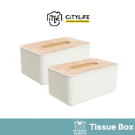 (Bundle of 2) Citylife Bamboo Wood Easy Refill Tissue Box