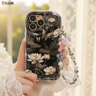 Elegant Crystal Butterfly & Lotus Bracelet Wavy Case for Realme Note 50 C65 C51 C55 C53 C35 C30s C67