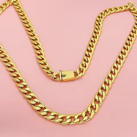 10MM 75CM Side Cuban Chain Necklace Men 24K Gold AU999 - Simple Grand, Outfit Highlight Aura