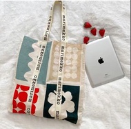 代購芬蘭Marimekko70周年合創款拼接字母Igelin棉布單肩手提袋購物袋大容量休閑百搭女包