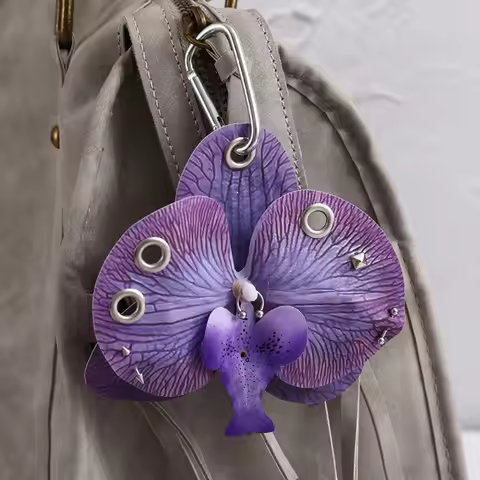 Fashion Simulation Flower Orchid Lily Keychain Colorful Gifts Simulation Flower Keyring Backpack Dec