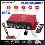 Power Amplifier Bluetooth 5.0 800W 12V with Remote Control Car Digital Audio Player 2-CH x 20W Hi-Fi Stereo BASS TREBLE AMP MIC USB FM TF MP3 Input