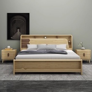 【Free Shipping】Solid Wood Bed Frame High Box Storage Small Apartment Modern Simple Nordic Light Luxury King/ Queen Bed High Leg Home