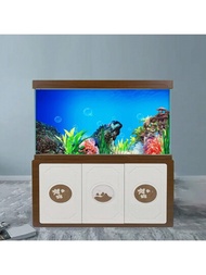 1捲淺藍色珊瑚礁和熱帶海洋風景圖案水族箱背景貼紙,適用於魚缸玻璃裝飾,自粘保護膜,適合寵物生態缸底裝飾
