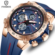 FOXBOX Men's Silicone Watch Fashion Sports Calendar Quartz Watches Large Dial Waterproof Chronograph
