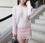 日本品牌Snidel 粉紅色喇叭袖針織上衣