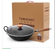 日本33cm TAMASAKI無塗層深處理高純鐵中華鍋