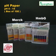 Merck and HmbG pH Paper, pH 0 - 14, strip type, Pack of 100