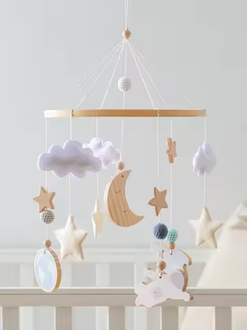Crib Mobile Holder Rattles Toys Wooden Moon Stars Astronaut Bed Bell Toys Newborn Comfort Crib Brack