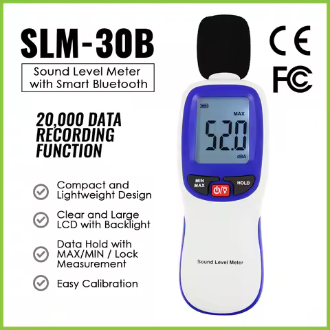 Bluetooth Sound Level Meter 30-130dBA Decibel Meter w/ App for Data Logging Excel Export ±1.5dB Nois