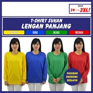 T-SHIRT SUKAN LENGAN PANJANG LEHER BULAT COTTON ROUND NECK PLAIN BASIC TEE BAJU RUMAH SUKAN BERWARNA