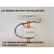 3.6V 800MAH RECHARGEABLE BATTERY FOR EMERGENCY LIGHT / 3.6V 800MAH BATTERY FOR KELUAR SIGN