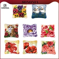 [SONONIA] Latch Hook Kits Pillow Case Cushion Cover Making Kit 17x17" - Colorful Flowers