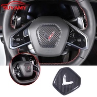 Real Carbon Fiber Steering Wheel Center Signs Trim Cover For Corvette C8 Stingray Z51 Z06 2020-2023 