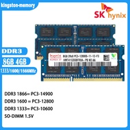 Hynix แล็ปท็อป Ram DDR3 4G 8G 1066/1333/1600MHz หน่วยความจำแล็ปท็อป PC3-8500 10600 12800 14900 1.5V SODIMM 204pin หน่วยความจำสำหรับโน้ตบุ๊คใหม่