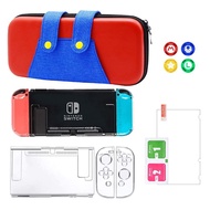 Carrying Case with Clear Protective Cover, HD Premium Glass Screen Film and 4pcs Thumb Grip Caps Compatible with Nintendo Switch V1 V2