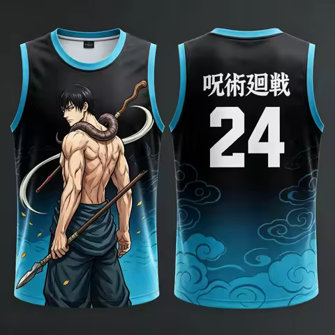 Jujutsu Kaisen Fushiguro Toji Basketball Jersey 24 Number Pattern Sleeveless Tank Top Anime Streetwe