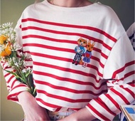 Mushroom x Yumi Kitagishi 紅白間條tee