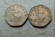 英國1983年50便士硬幣共2枚（品相實物如圖）