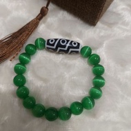 Cats Eye Jade w/ 9 Eye Dzi 10mm for Man and Woman Lucky Charm Bracelet Protect Againts Evil Eye