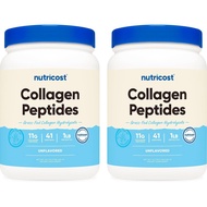 Nutricost Pure Collagen Hydrolysate (Bovine) Powder (2 Pack) - Grass Fed Bovine Collagen, 1LB Per Bo