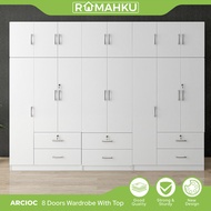 RUMAHKU ARCIOC 10X8FT 8 DOOR WARDROBE WITH TOP SHELF / DRAWERS / ALMARI BAJU