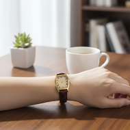 WISHDOIT×ZUNPAI Square Watch for Women, Waterproof Leather Strap, Elegant Quartz Analog Wristwatch f