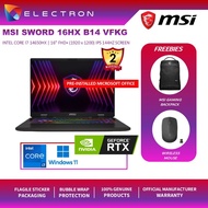 MSI Sword 16 HX B14VFKG 16" FHD+144Hz Gaming Laptop(I7-14650HX,16GB,1TB SSD,RTX 4050 6GB, W11P)