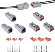 MUYI 3 Kits 2 Pin Way DTP Series Connector 14-12 AWG Waterproof Electrical Plugs IP65 Waterproof Hea