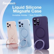 Sanptoch For Magsafe Holder Silicone Phone Case For iPhone 14 13 12 Pro Max Built-in Metal Bracket Cover For iPhone 14 Pro Max Skin Shockproof Protection Soft Casing
