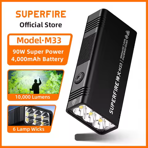SUPERFIRE M33 10000 Lumen 90W Super Bright Flashlight, Type-C Rechargeable Aluminum Torch 6 LED Outd