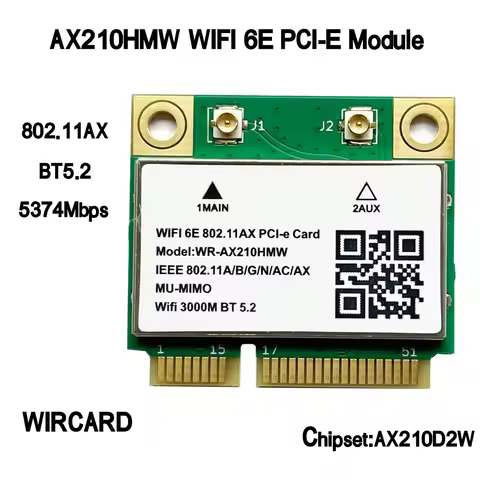 Mini PCI-E WiFi Card AX210 Wlan Network Card For Win10 WIFI6E 5374Mbps AX210HMW PCI-E Bluetooth 5.2 