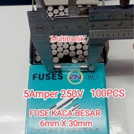 Large glass fuse 5A large glass fuse 5 Amper 250 volt 100PCS
