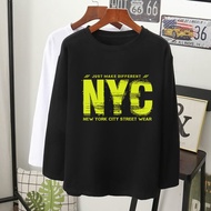 NYC NEW YORK CITY GRAFIK T-SHIRT Lengan Panjang Muslimah perempuan lelaki kain cotton baju labuh wanita laki longsleeve