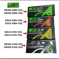 AJI RACING 🔥 CHAIN RANTAI GOLD MOTOR panjang  415H / 428H 132L O-RING ORING 415 428 getah emas motor