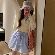 tracksuit woman seluar ootd seluar tracksuit perempuan American Blue Striped Casual Shorts - Women's